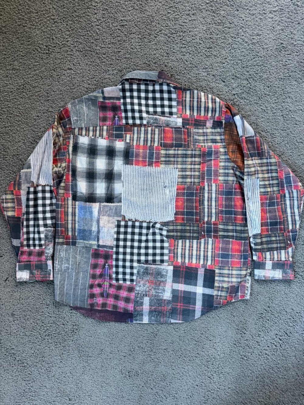 Desigual Men’s Patchwork Plaid Distressed Shirt XXL - 3D Illusion Design - VGUC - Picture 14 of 16